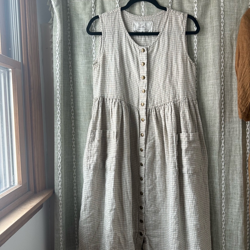 NotPERFECTLINEN Natural Gingham Sleeveless Mama Dress